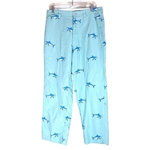 Bermuda Styles light turquoise Blue Shark Print Casual Pants 33 x 29.5"